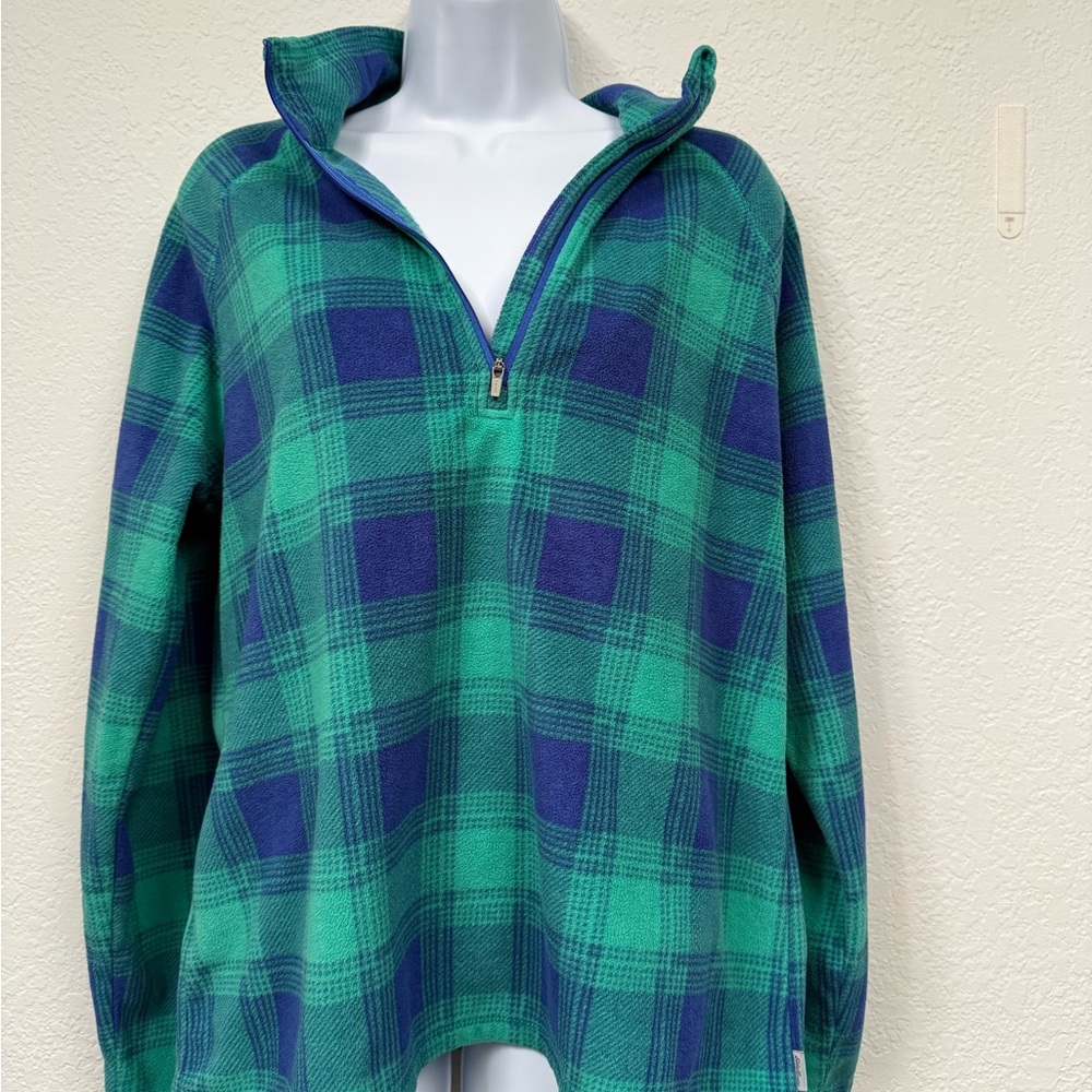 Eddie Bauer green and blue Plaid Fleece Pullover size L